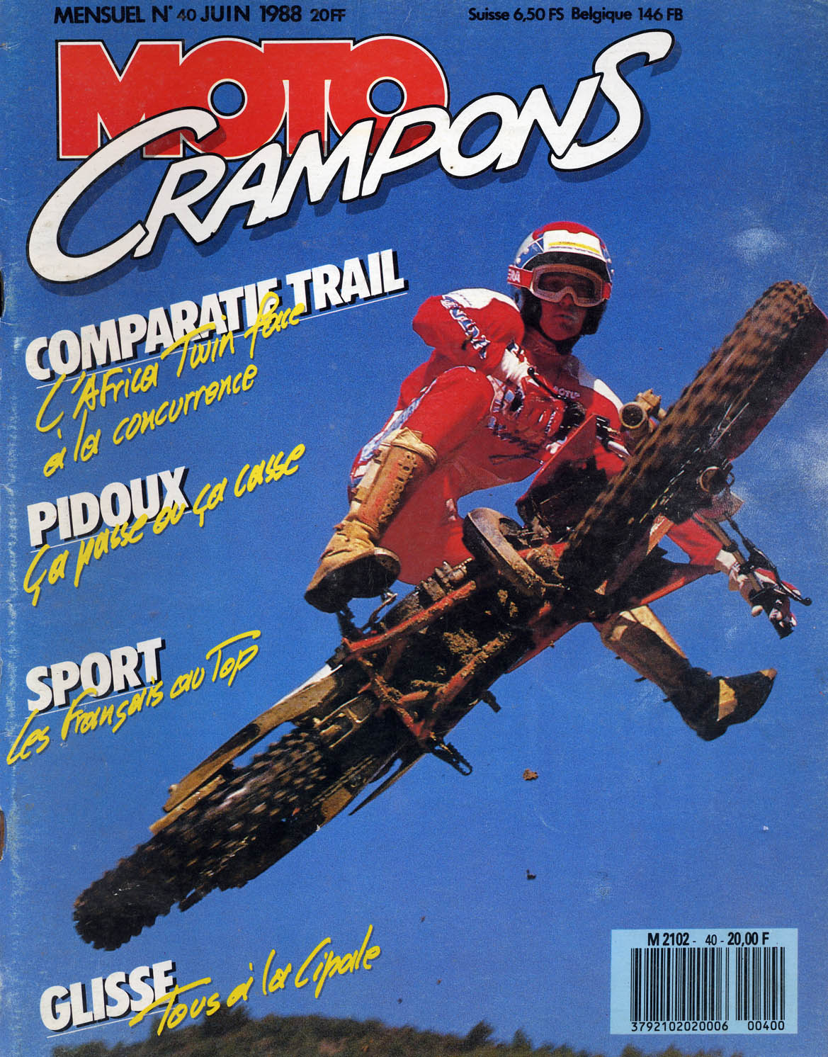 Jean-Michel fait la couverture de Moto Crampons de Juin 1988