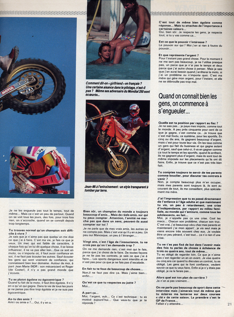 La page 3 de l'interview de Jean-Michel Bayle parue dans le moto crampons de Septembre 1989.