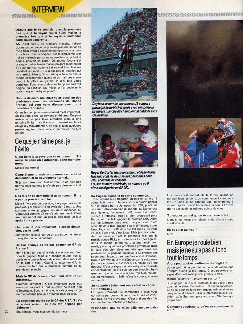 La page 4 de l'interview de Jean-Michel Bayle parue dans le moto crampons de Septembre 1989.