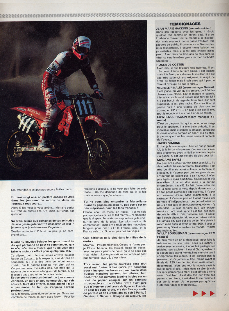 La page 5 de l'interview de Jean-Michel Bayle parue dans le moto crampons de Septembre 1989.