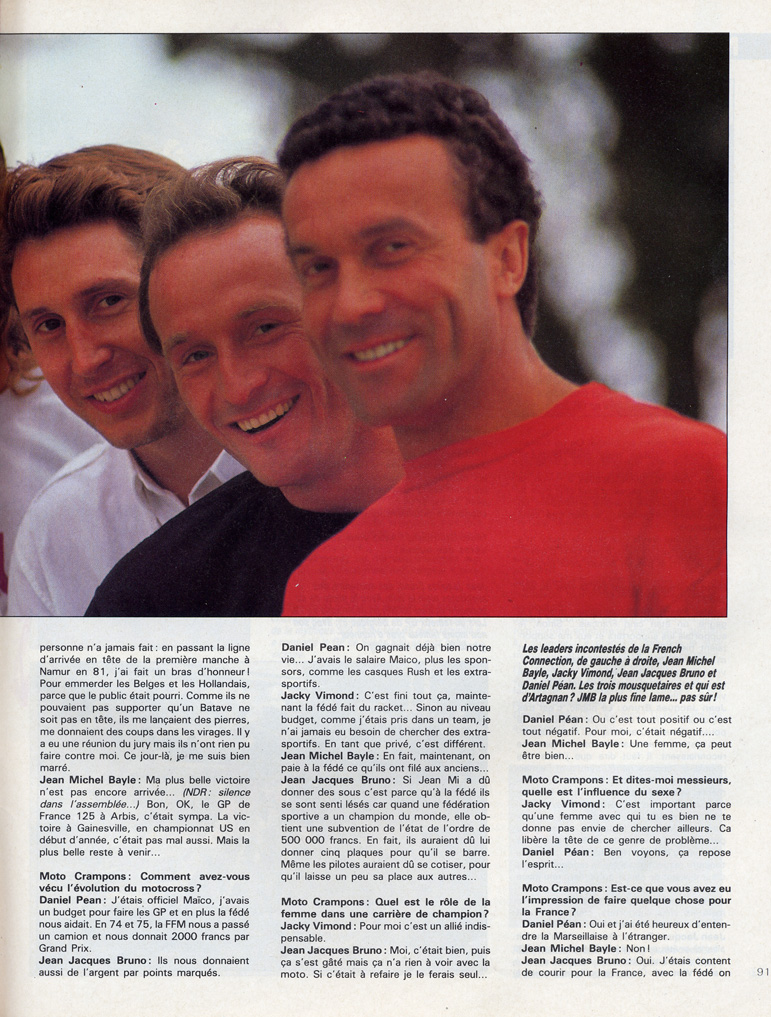 La page 2 de l'interview de Jean-Michel Bayle, Jacky Vimond, Jean-Jacques Bruno et Daniel Péan parue dans le moto crampons de décembre 1989.