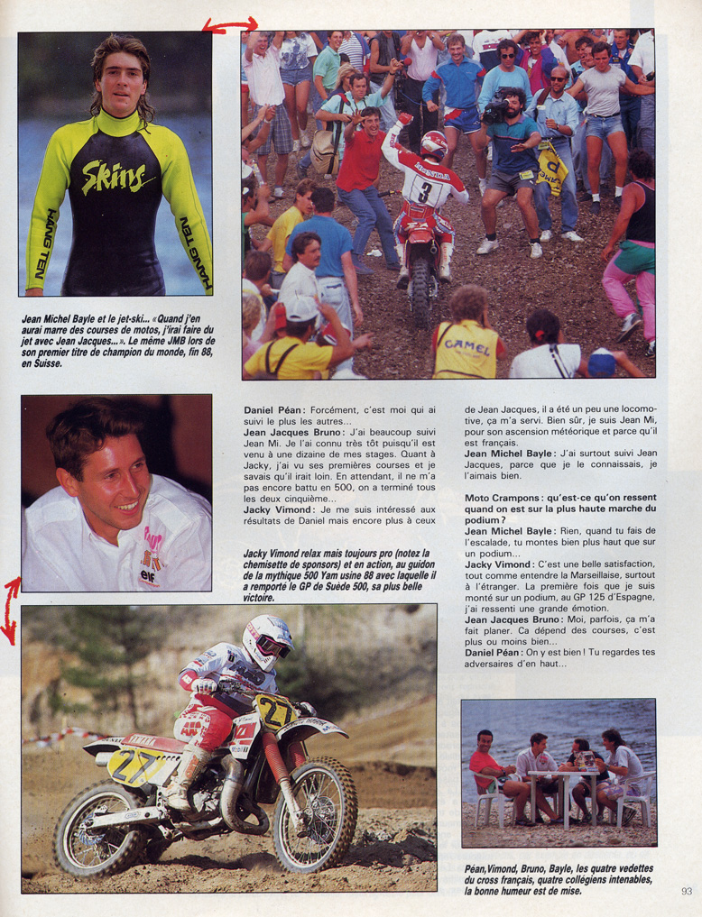 La page 4 de l'interview de Jean-Michel Bayle, Jacky Vimond, Jean-Jacques Bruno et Daniel Péan parue dans le moto crampons de décembre 1989.