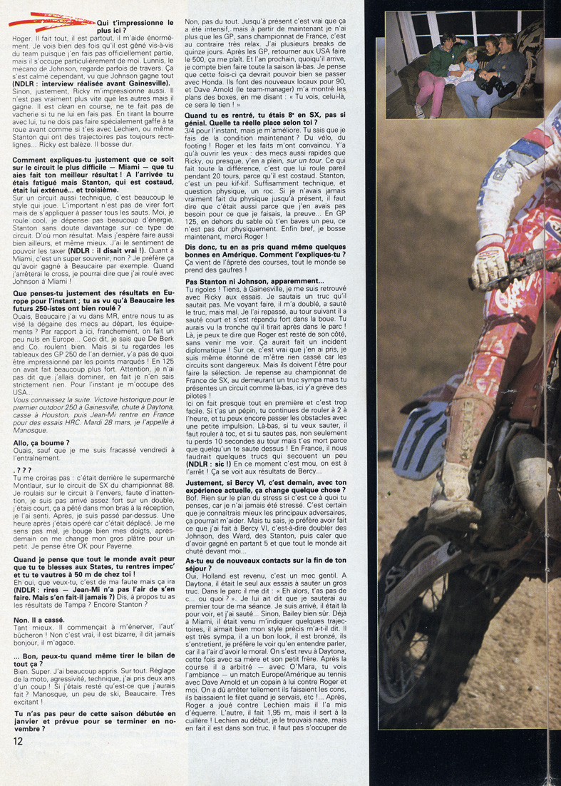 La page 4 de l'interview de Jean-Michel Bayle parue dans le moto verte spécial cross nnuméro 10.
