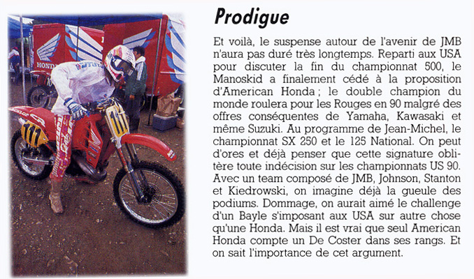 Jean-Michel fera parti du team American Honda pour 1990