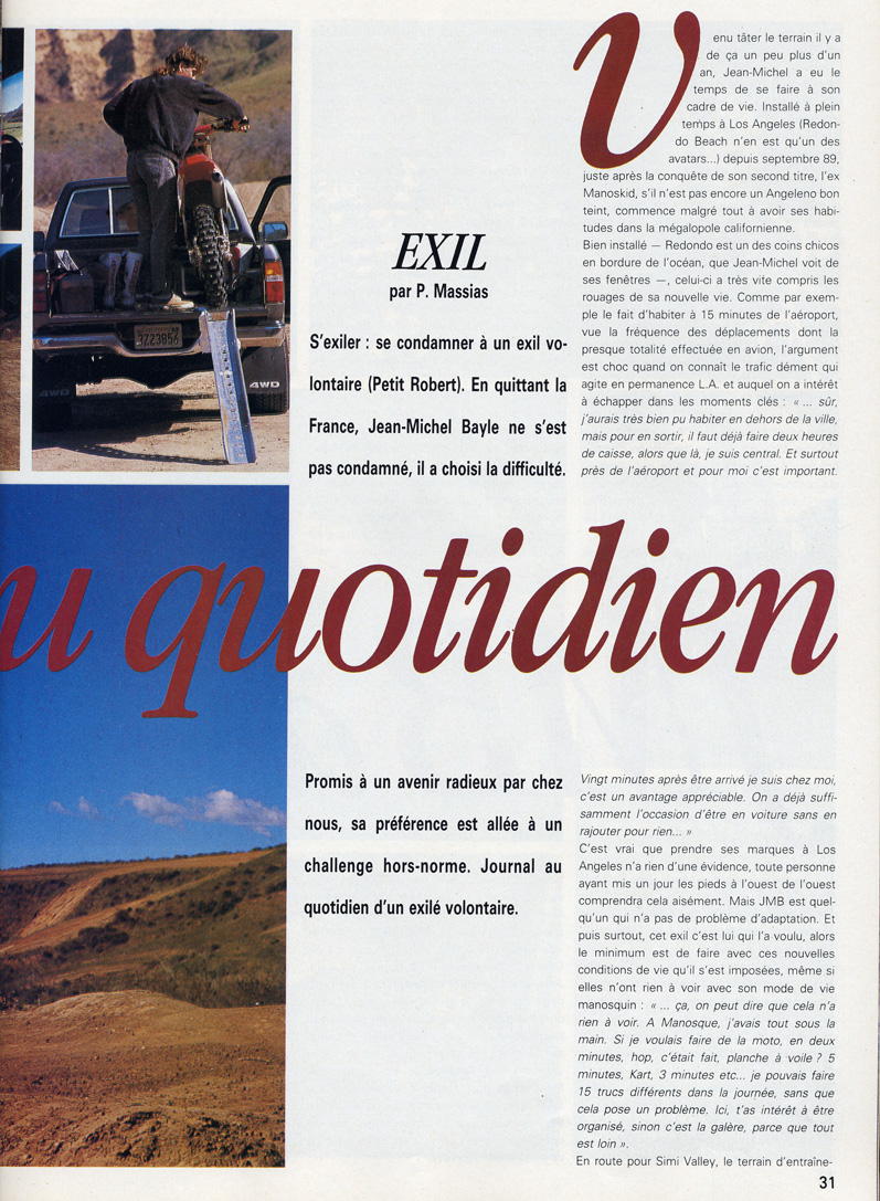 La page 2 de l'interview de Jean-Michel Bayle parue dans le numéro de Moto Verte d'Avril 1990