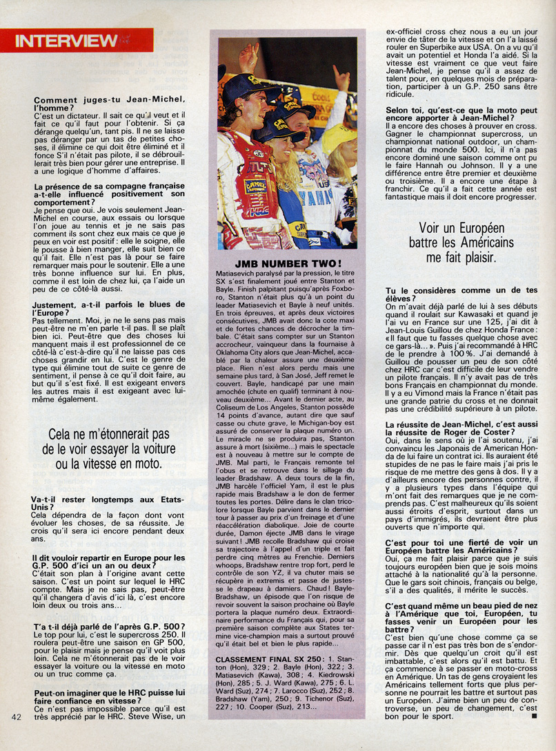 La troisième page de l'interview de Roger de Coster parue dans le moto crampons d'Août 1990