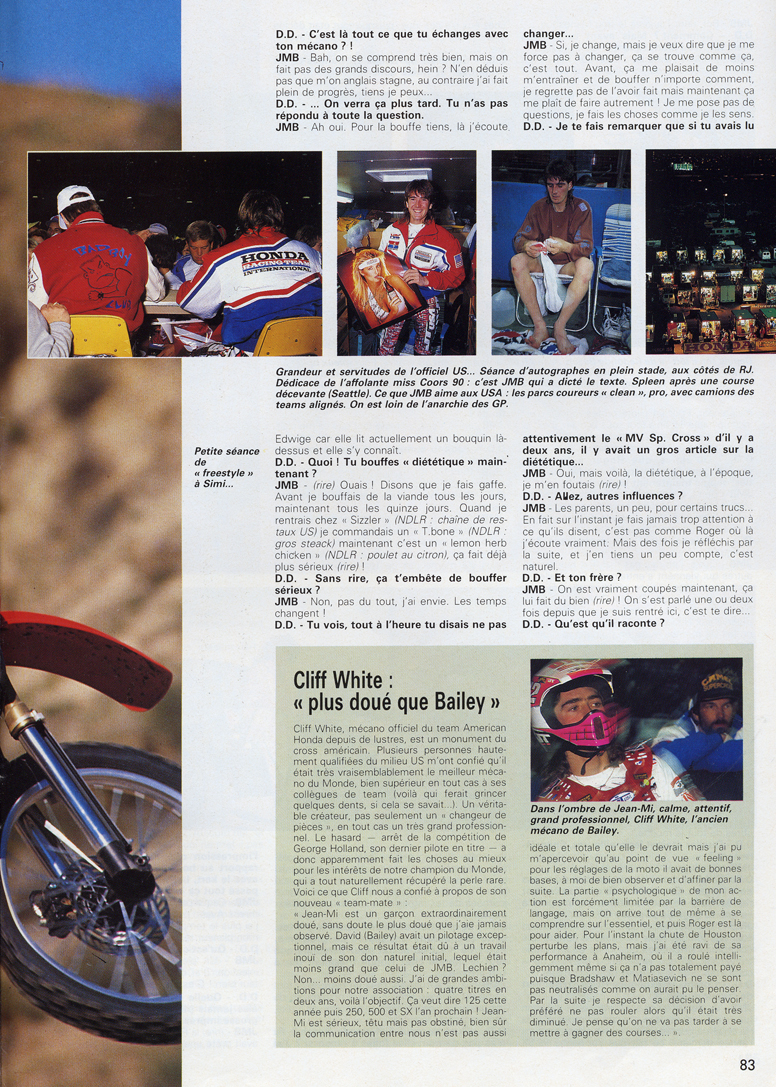 La quatrième page de l'interview de Jean-Michel Bayle parue dans le numéro special cross de moto verte 1990