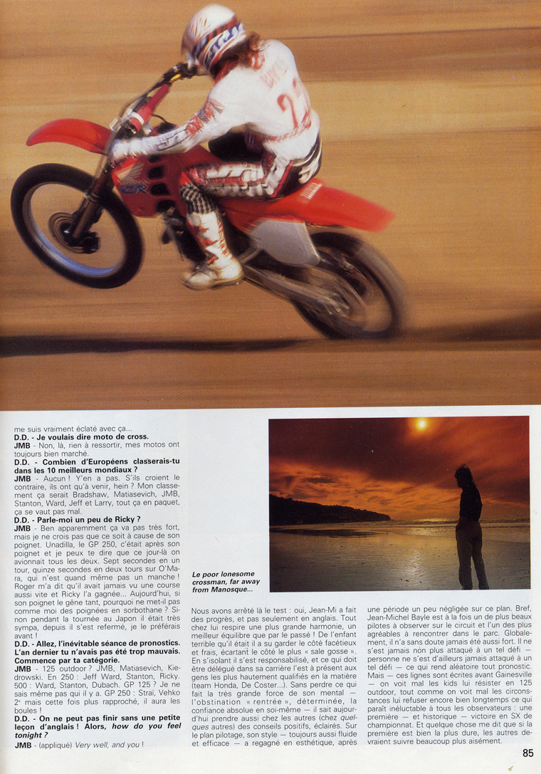 La sixième page de l'interview de Jean-Michel Bayle parue dans le numéro special cross de moto verte 1990