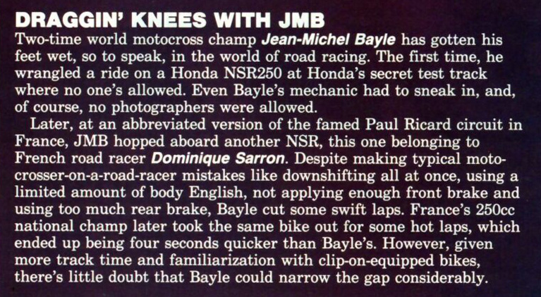 Cliquez pour lire une  petite interview de JMB par MXA dont il parle de son envie de rouler en vitesse.