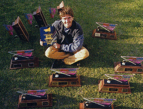 JMB pose avec une partie de ses trophées acquis en 1991