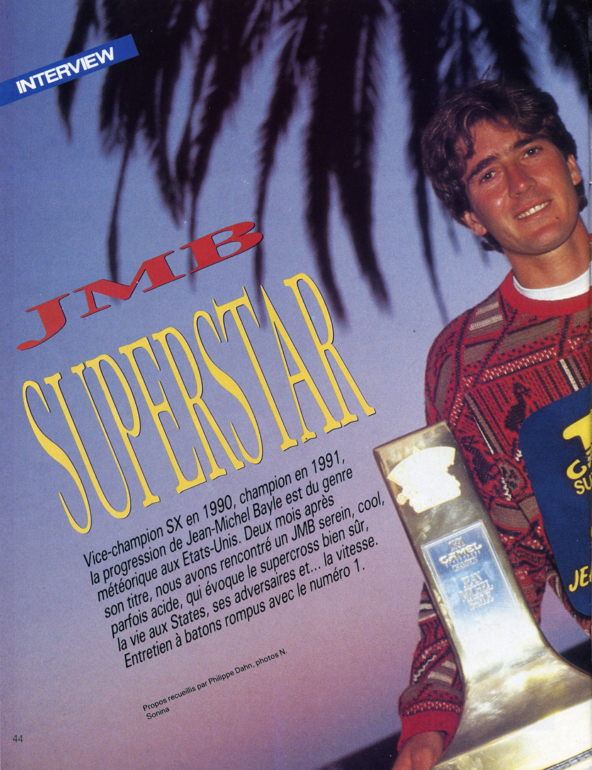 La première page de l'interview de Jean-Michel Bayle dans le magazine Moto Crampons spécial supercross 1991