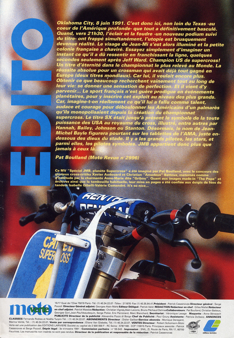La seconde page du sujet sur Jean-Michel Bayle dans le magazine spécial JMB de Moto Verte