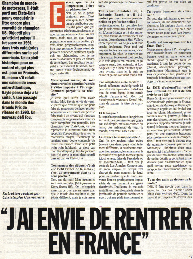 La seconde page de l'interview de Jean-Michel Bayle dans Paris Match