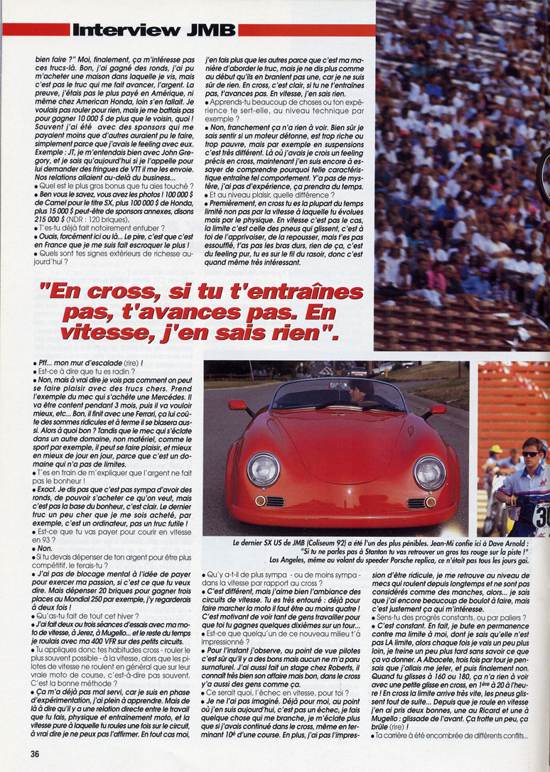 La quatrième page de l'interview de Jean-Michel Bayle dans le hors série Cross 1993 de Moto Verte