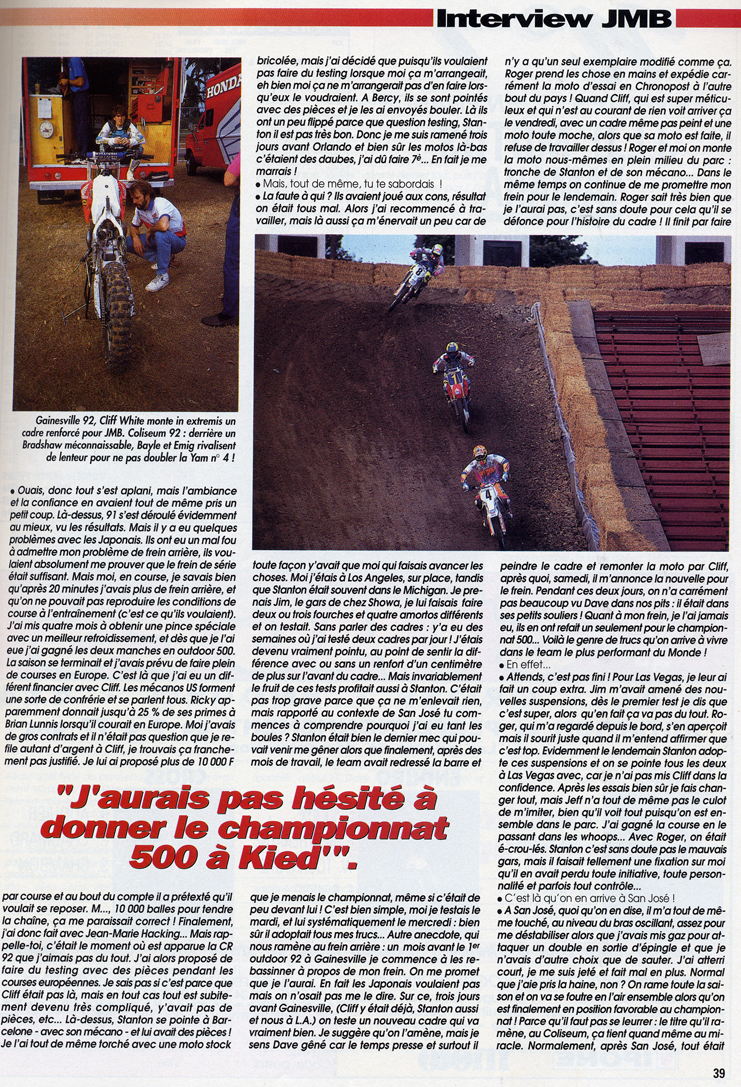 La sixième page de l'interview de Jean-Michel Bayle dans le hors série Cross 1993 de Moto Verte
