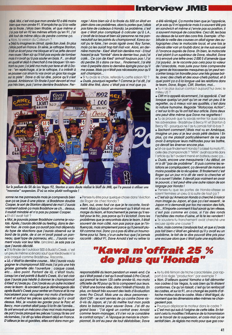 La septième page de l'interview de Jean-Michel Bayle dans le hors série Cross 1993 de Moto Verte