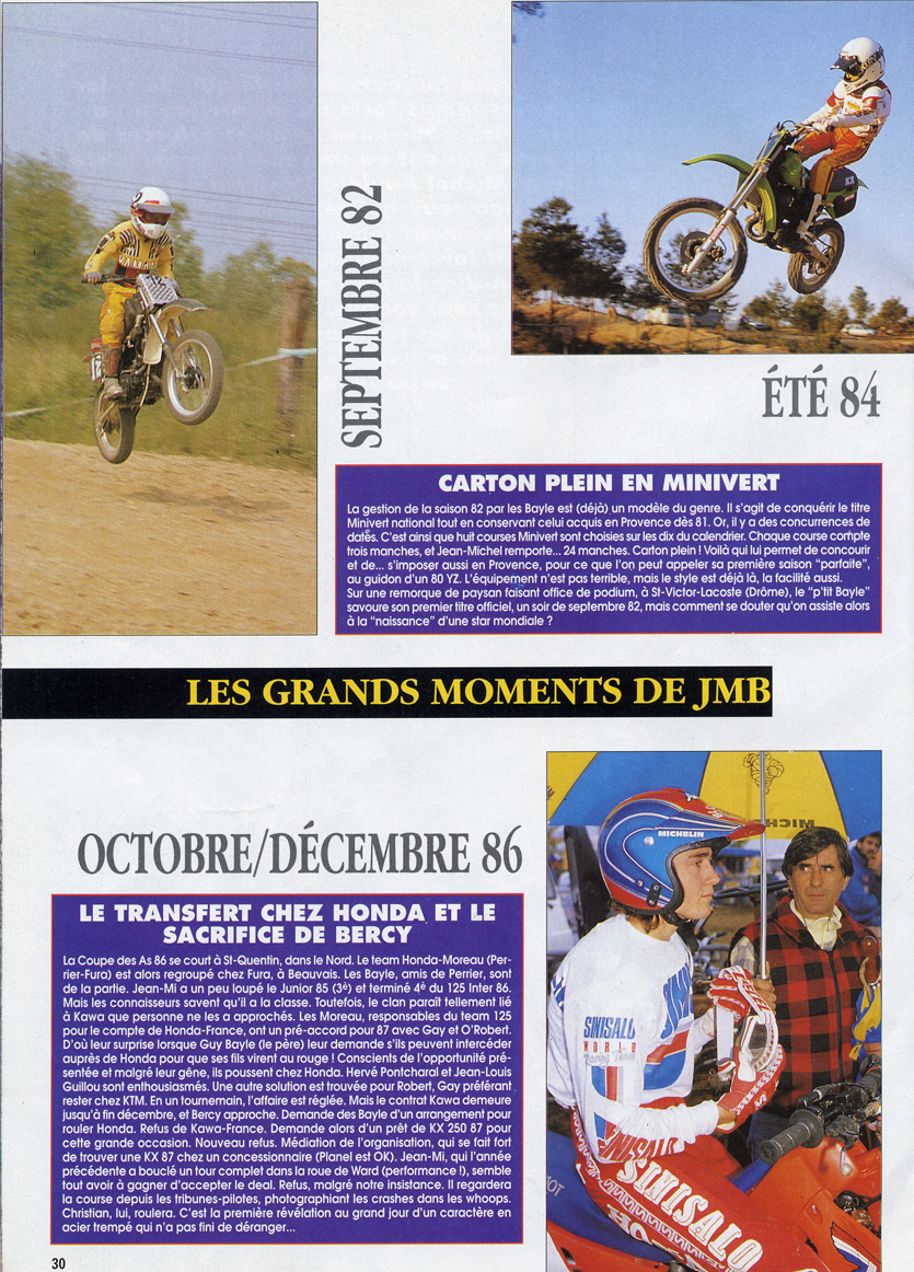 La douzième page du spécial Jean-Michel Bayle Moto Verte retraçant sa carrière en motocross