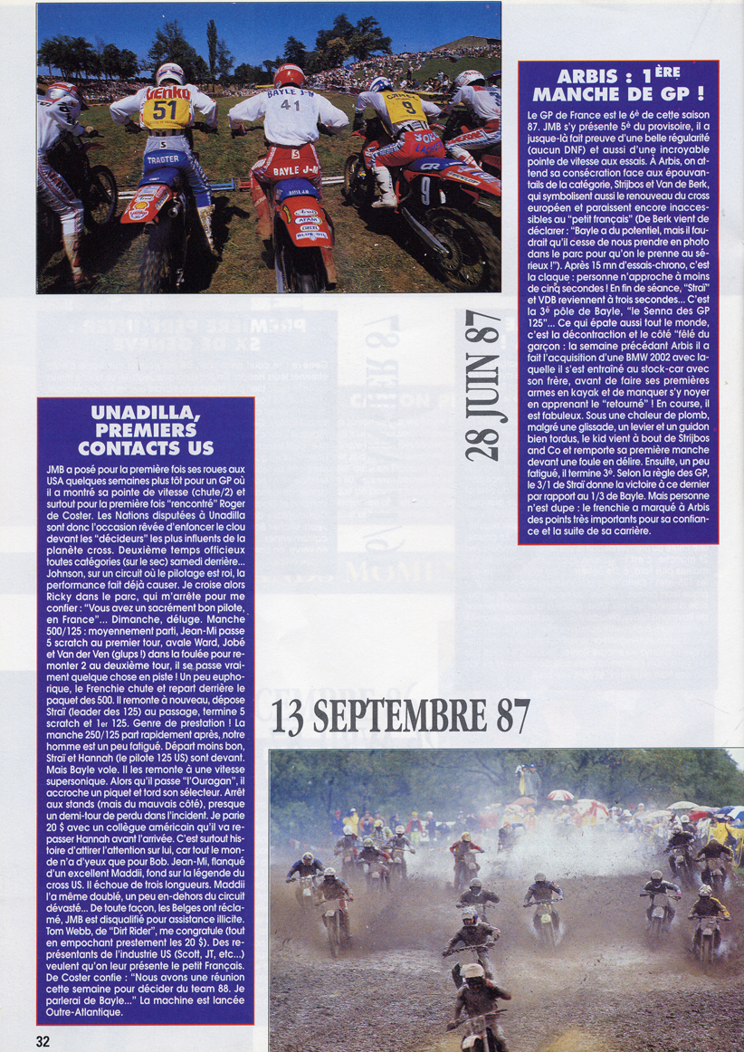 La quatorzième page du spécial Jean-Michel Bayle Moto Verte retraçant sa carrière en motocross
