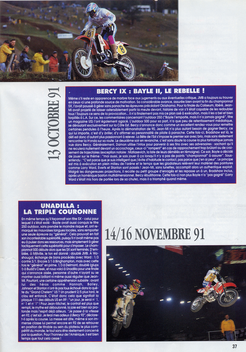 La dix neuvième page du spécial Jean-Michel Bayle Moto Verte retraçant sa carrière en motocross