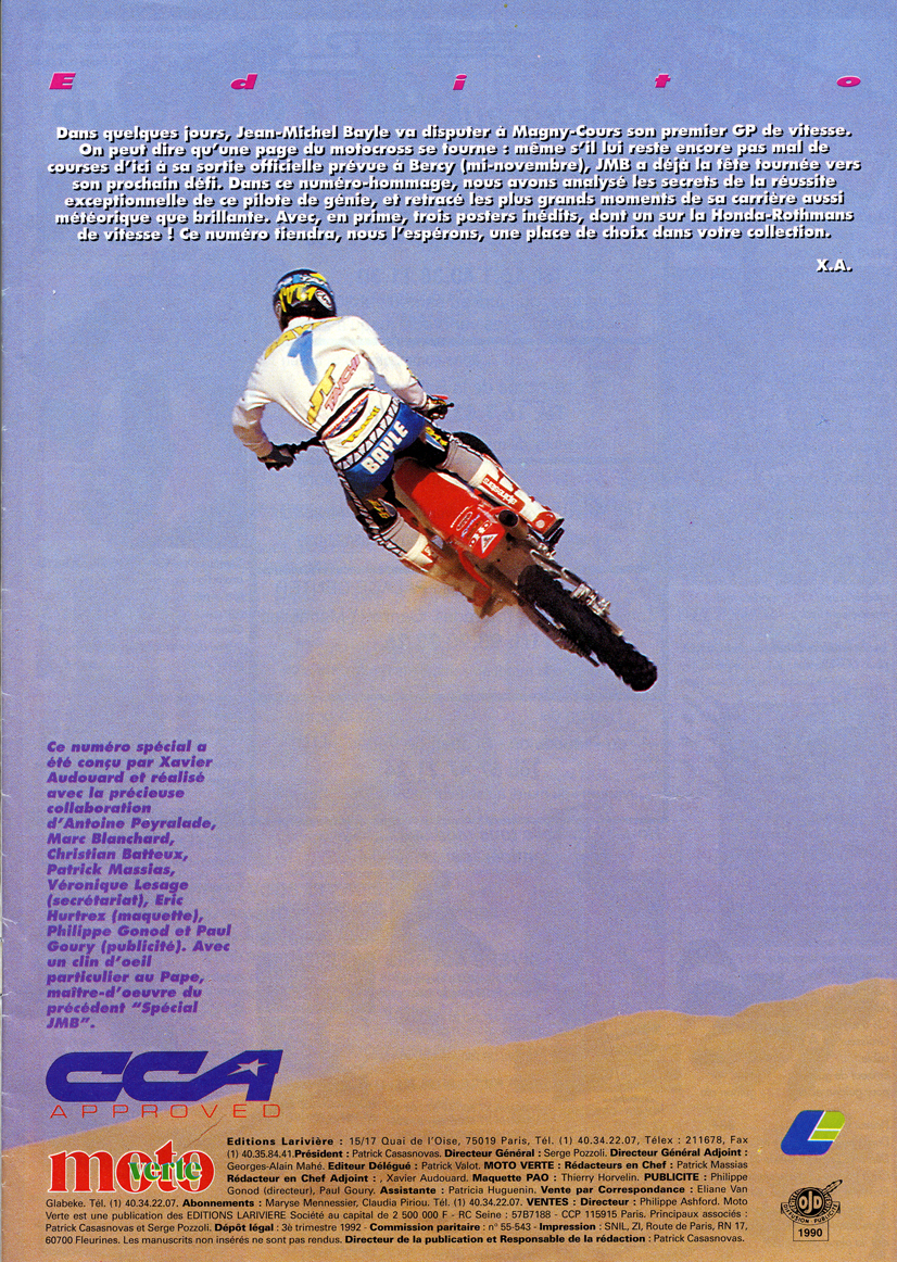 La seconde page du spécial Jean-Michel Bayle Moto Verte retraçant sa carrière en motocross