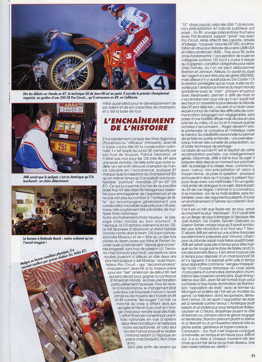 La sixième page du spécial Jean-Michel Bayle Moto Verte retraçant sa carrière en motocross