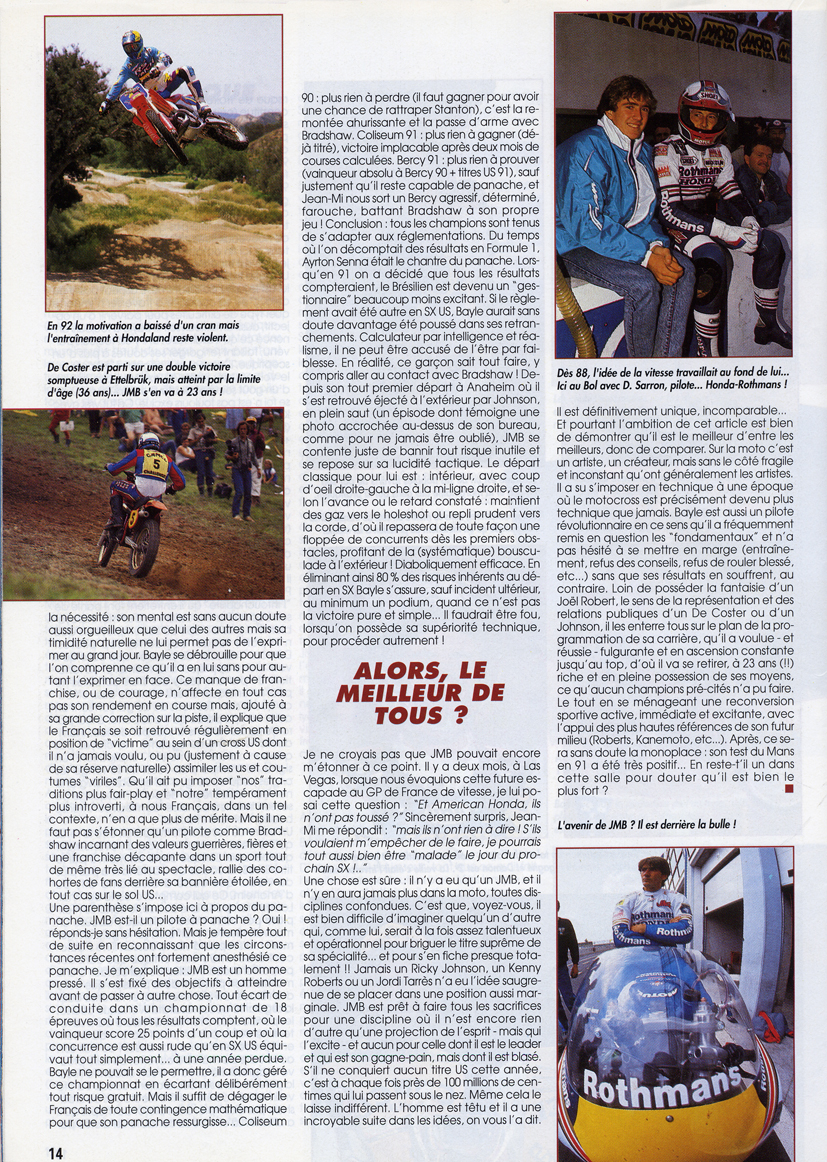 La neuvième page du spécial Jean-Michel Bayle Moto Verte retraçant sa carrière en motocross