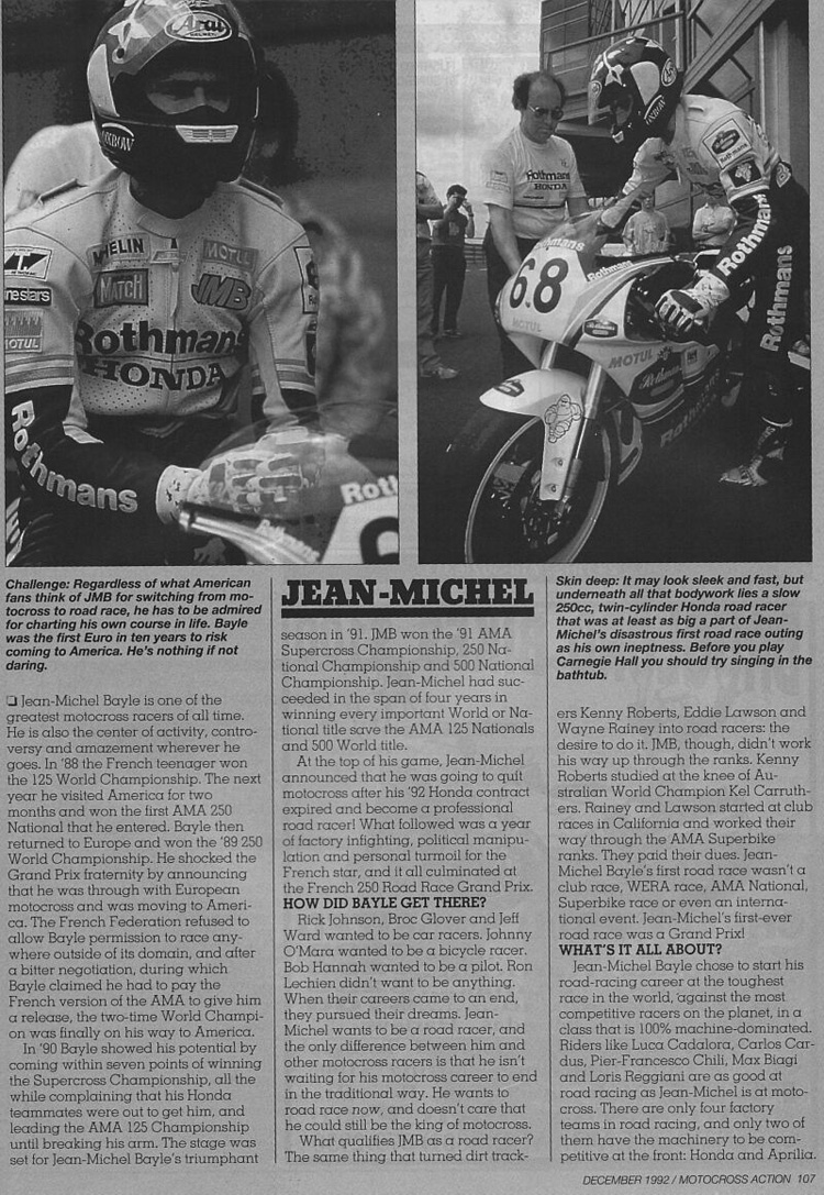 La première page du sujet de motocross action sur le passage de Jean-Michel Bayle en vitesse