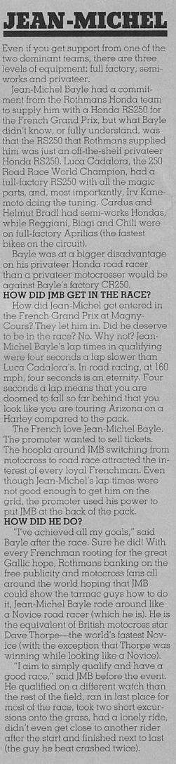 La seconde page du sujet de motocross action sur le passage de Jean-Michel Bayle en vitesse