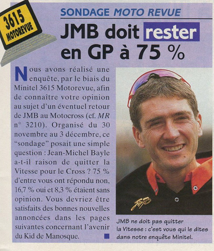 Un sondage Moto Revue pour savoir si vous pensiez que JMB doit revenir au cross ou rester en Vitesse