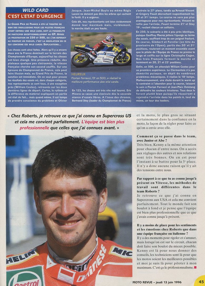 La seconde page de l'interview donné à JMB aux journalistes de Moto Revue après le grand-prix de France