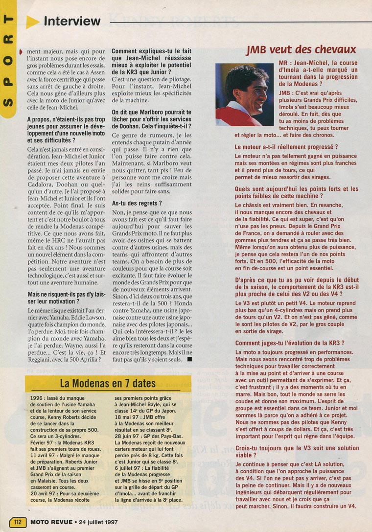 L'interview de Kenny Roberts et Jean-Michel dans Moto Revue, page 3