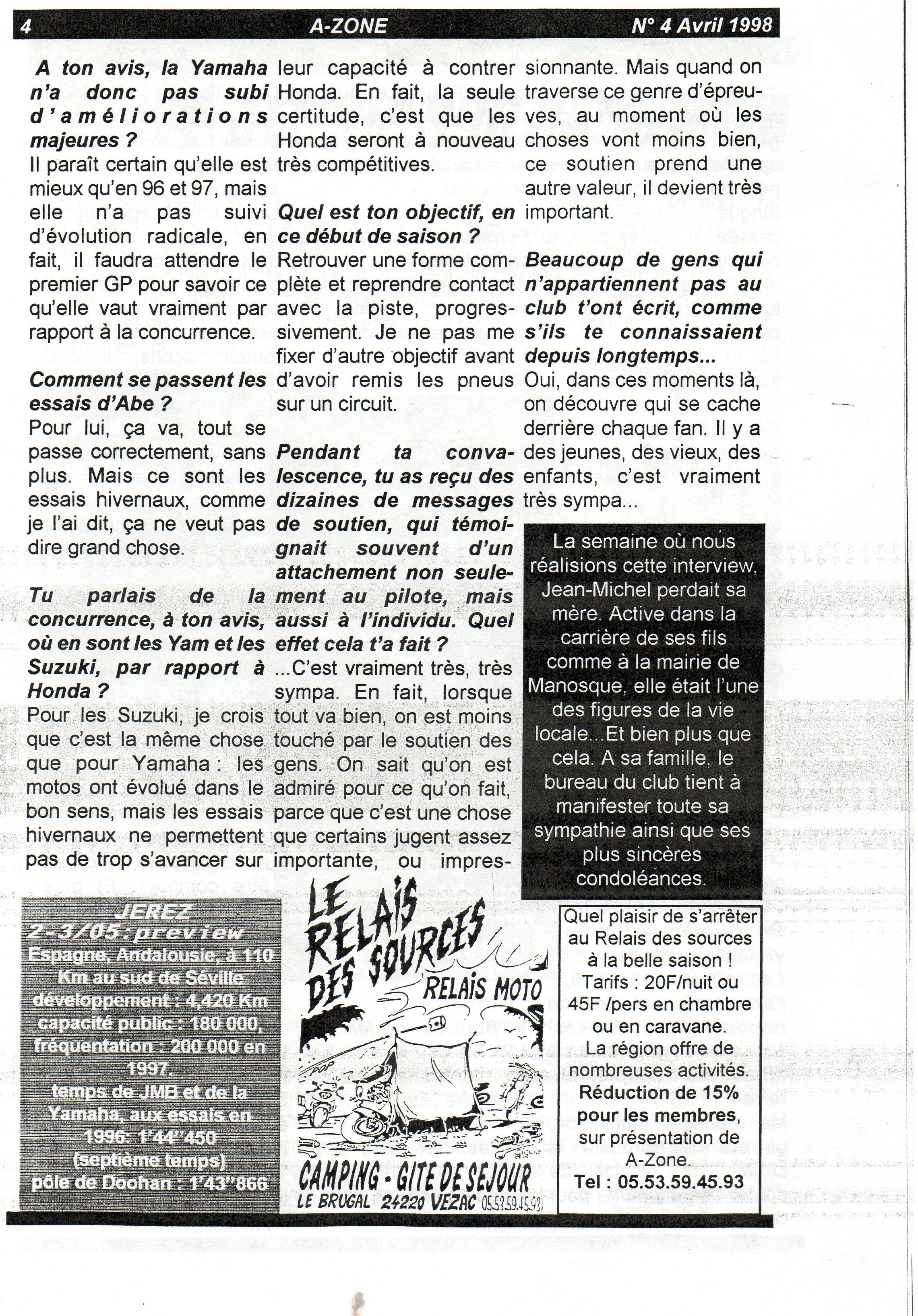 La page 4 du numéro d'AVril 1998 d'A Zone