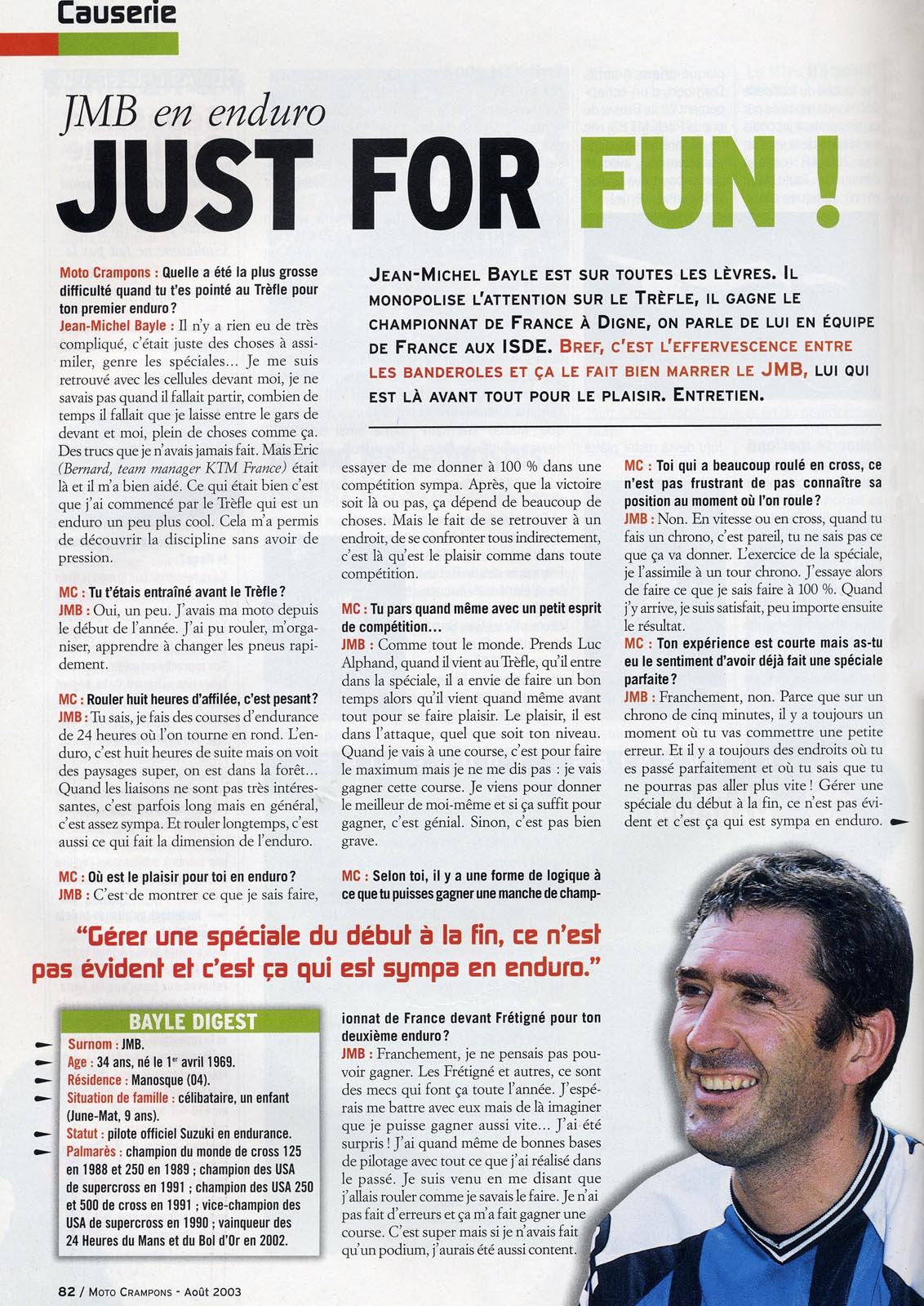 Une interview de JMB dans le numéro D'Août 2003, la page 82