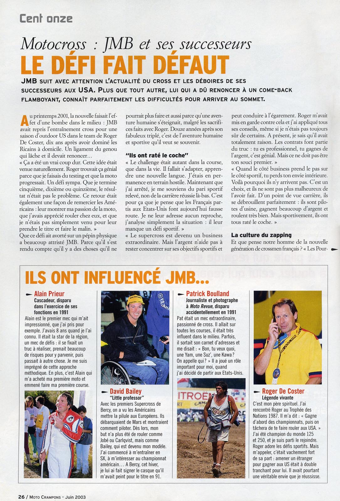 JMB donne une inteview à Moto Crampons pour sa particpation au trèfle Lozérien dans  leur  numéro de Juin 2003, voilà la page 26