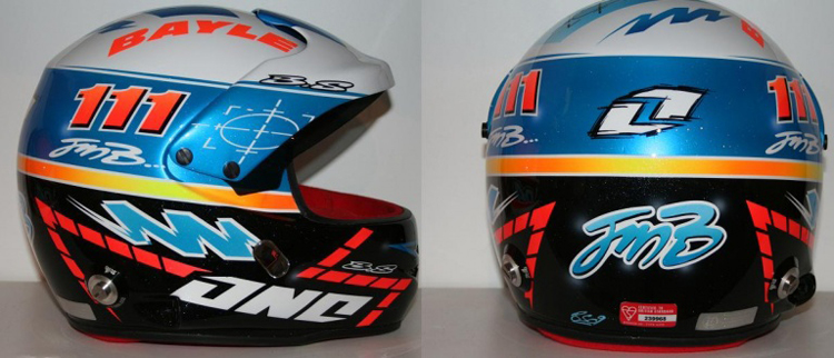 Le casque peint par BS Designs pour les compétitions auto de Jean-Michel