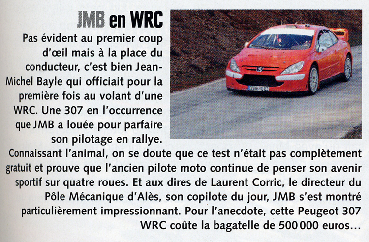 JMB teste une 307 WRC avec comme co-pilote Laurent Corric