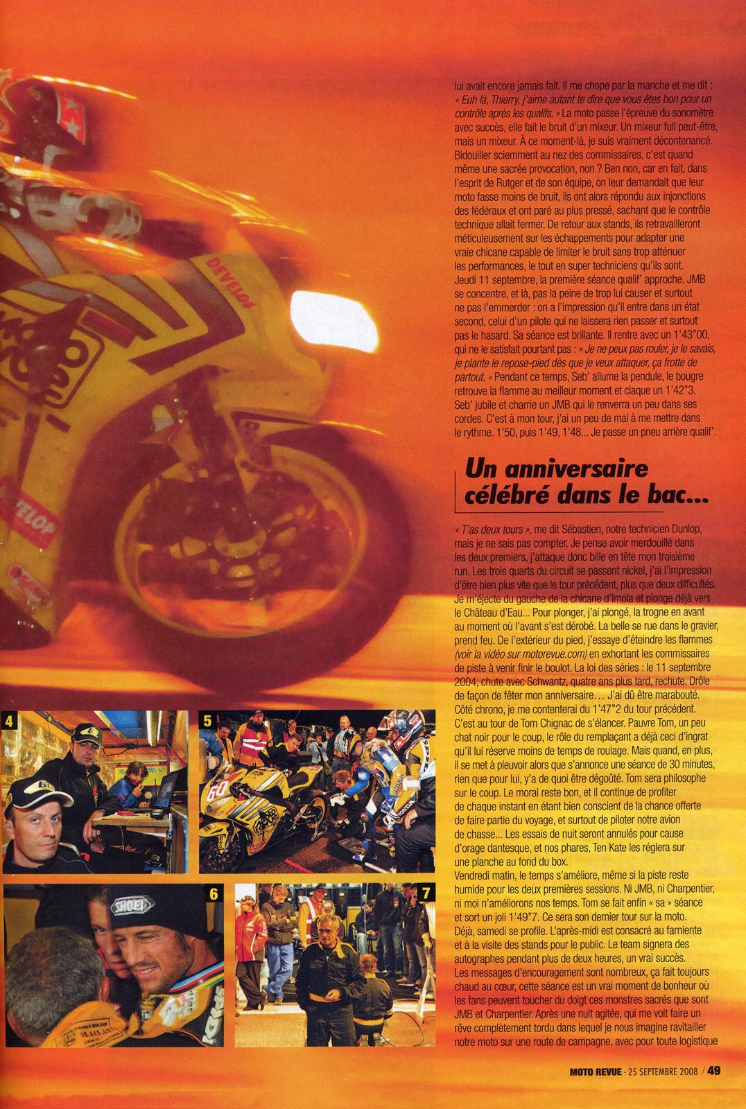 La page 49 du Moto Revue 3825 où on trouve un excellent papier de Thierry Traccan sur cette épreuve du Bol d'Or 2008