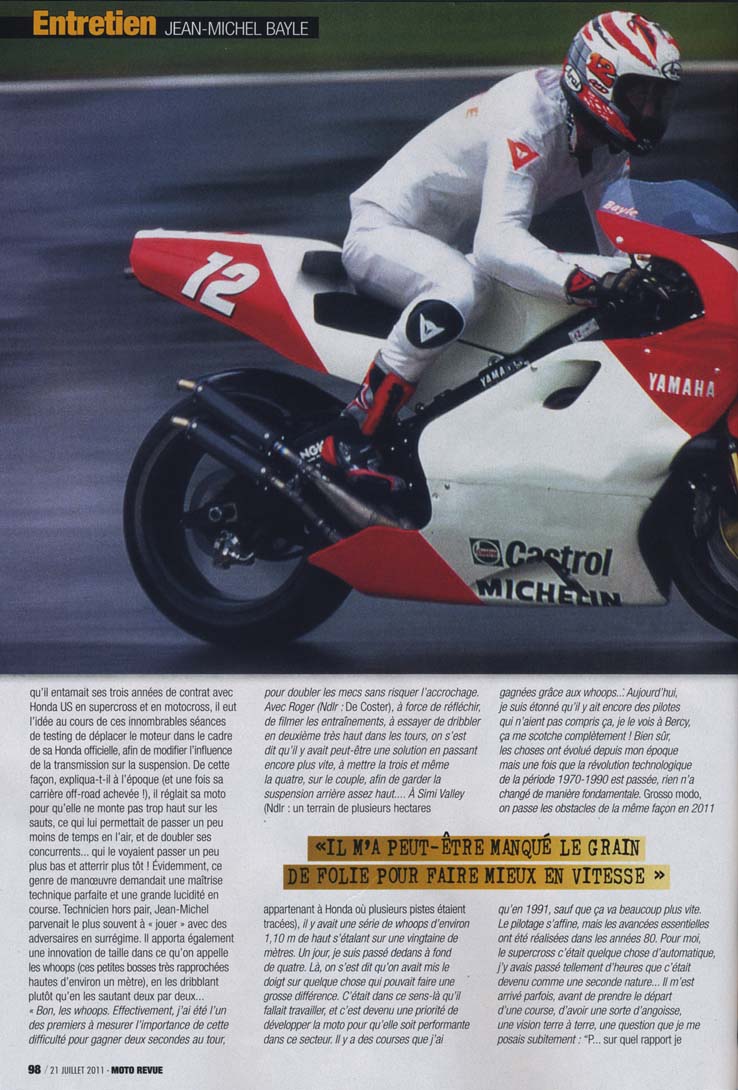 Le numéro Spécial Vacances de Moto Revue parle de la carrière de Jean-Michel Bayle, voilà la page 98