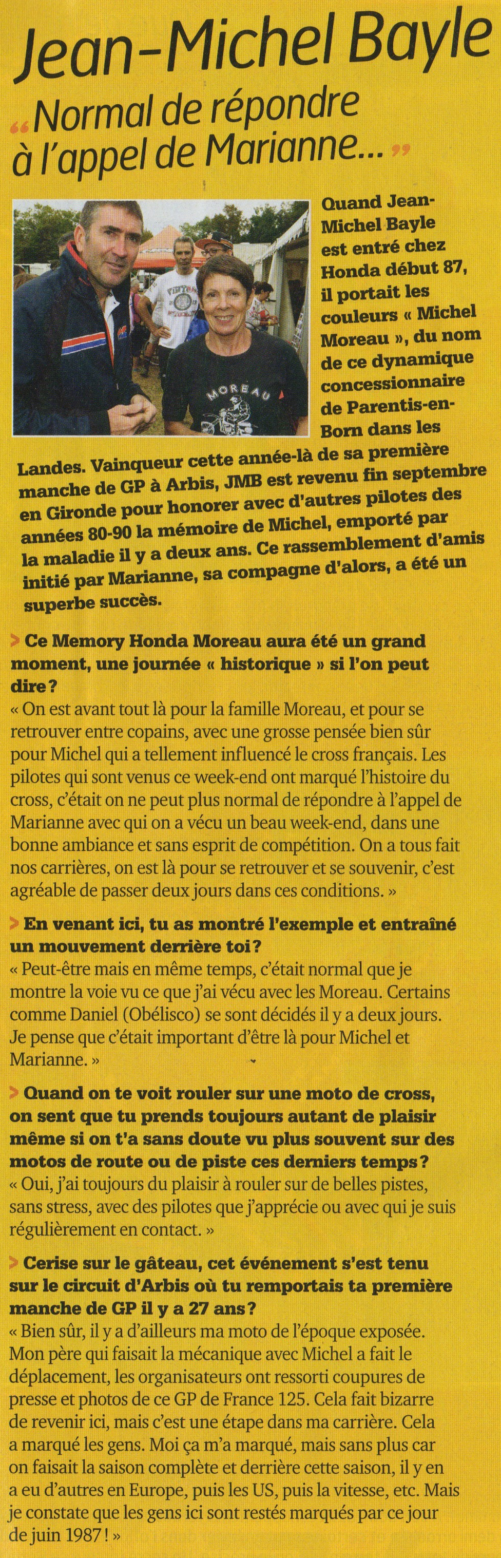 Cliquez pour agrandir et lire l'interview de JMB par rapport à ce mémorial Michel Moreau
