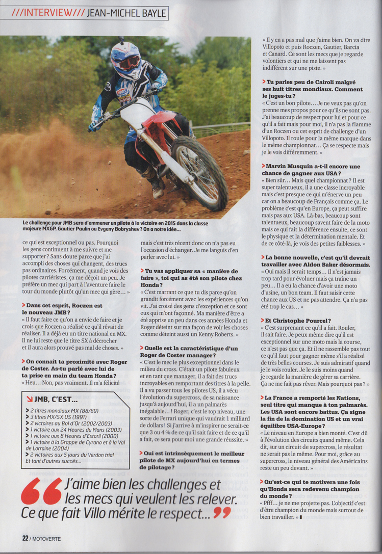 La page 22 du Moto Verte de Novembre avec une belle interview de Jean-Michel